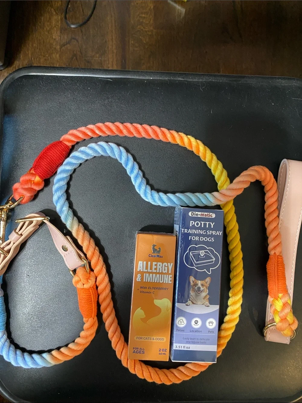 Rainbow Gradient Dog Leash with Pink Handle